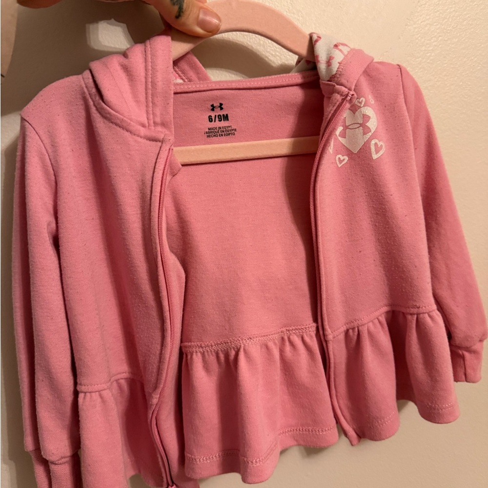 Under Armour Pink Girls' Zip Hoodie with Heart Graphics